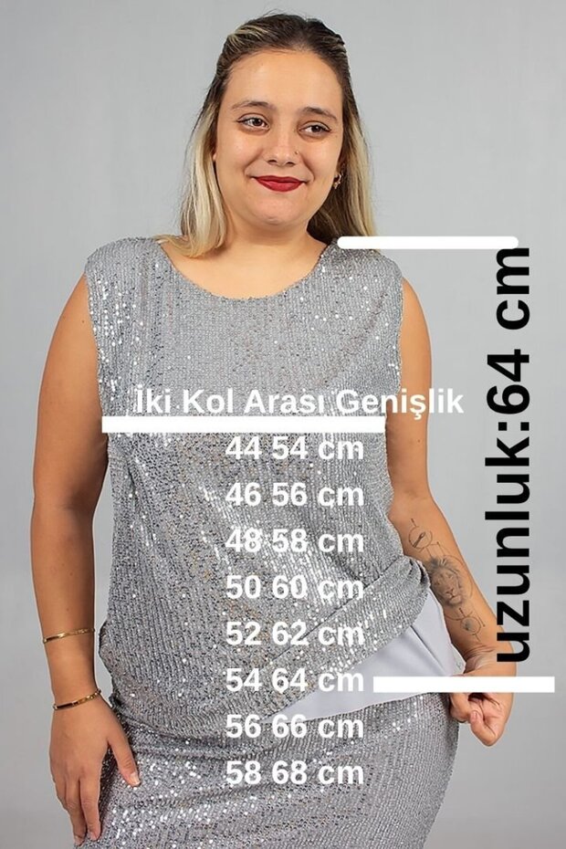 Plus Size Lined Sequin Sequin Size Sparkling and Elegant Blouse - 2