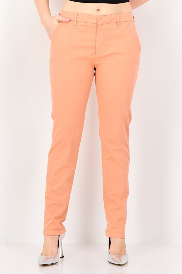 Women Regular Fit Solid Stretchable Chino Pants, Peach