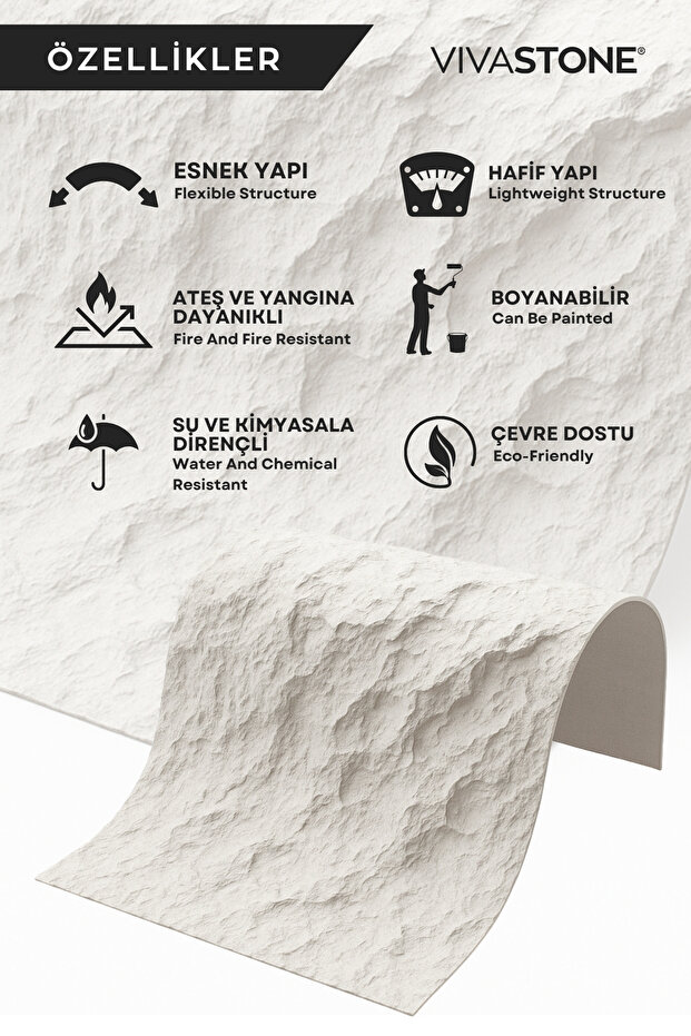 Esnek Taş Panel Soft Stone 60x120 cm - İç Ve Dış Mekan Dekorasyon Paneli - 3 Boyutlu Gerçek Taş Doku - 5