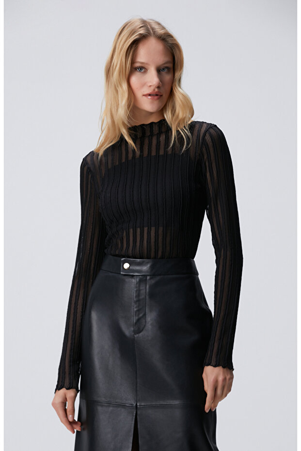 Siyah Desenli Bluz - 4