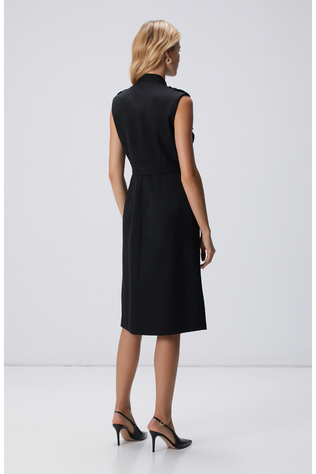 Siyah Yün Karışımlı Elbise - 5