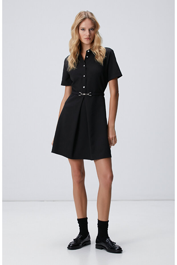 Siyah Diz Boy Elbise - 1