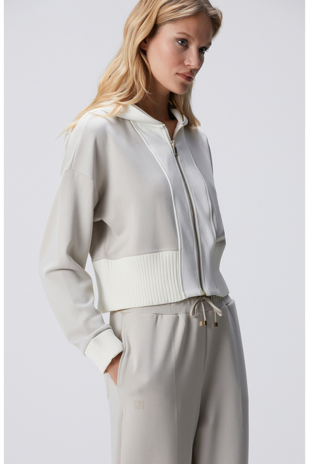 Taş Kapüşonlu Crop Sweatshirt - 4