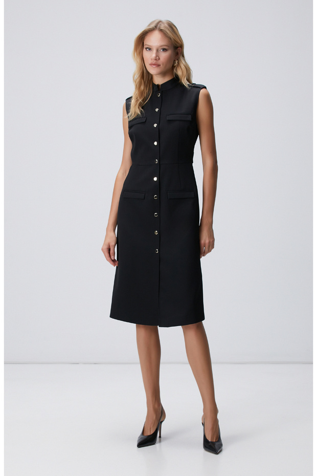 Siyah Yün Karışımlı Elbise - 1