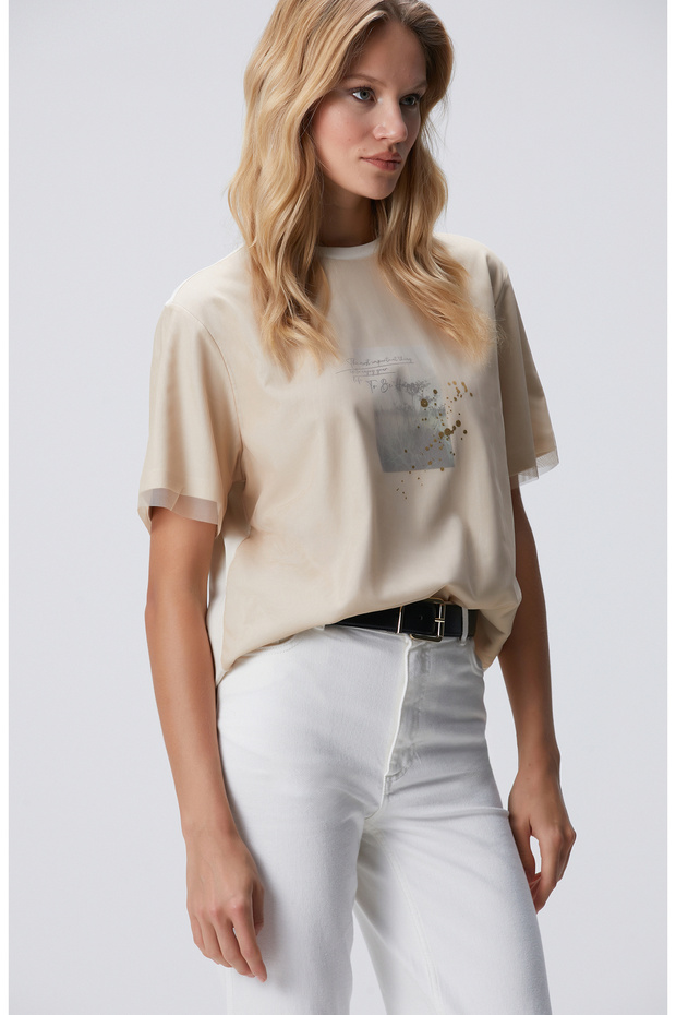 N-Tech Açık Bej Örme T-shirt - 4