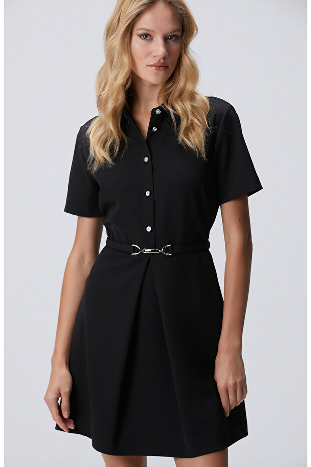 Siyah Diz Boy Elbise - 3