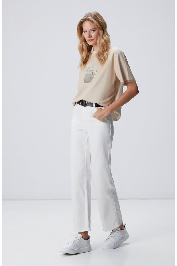 N-Tech Açık Bej Örme T-shirt - 3