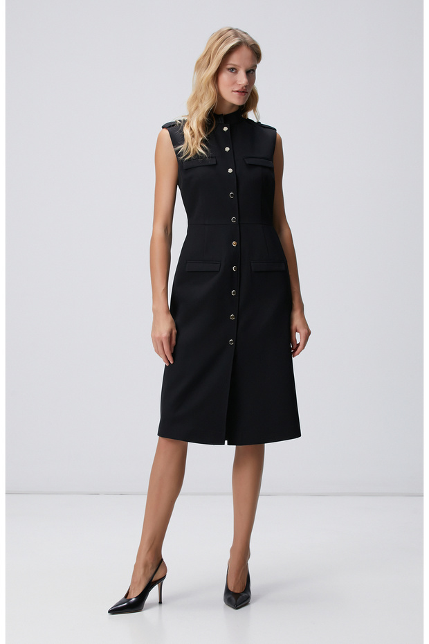 Siyah Yün Karışımlı Elbise - 4