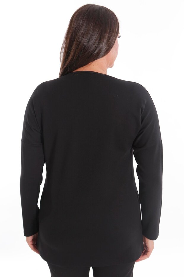 Trend42plus تونيك أسود كبير الحجم بنقشة الفهد - 6