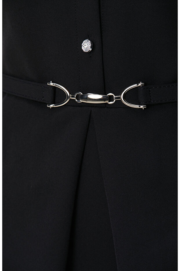 Siyah Diz Boy Elbise - 7