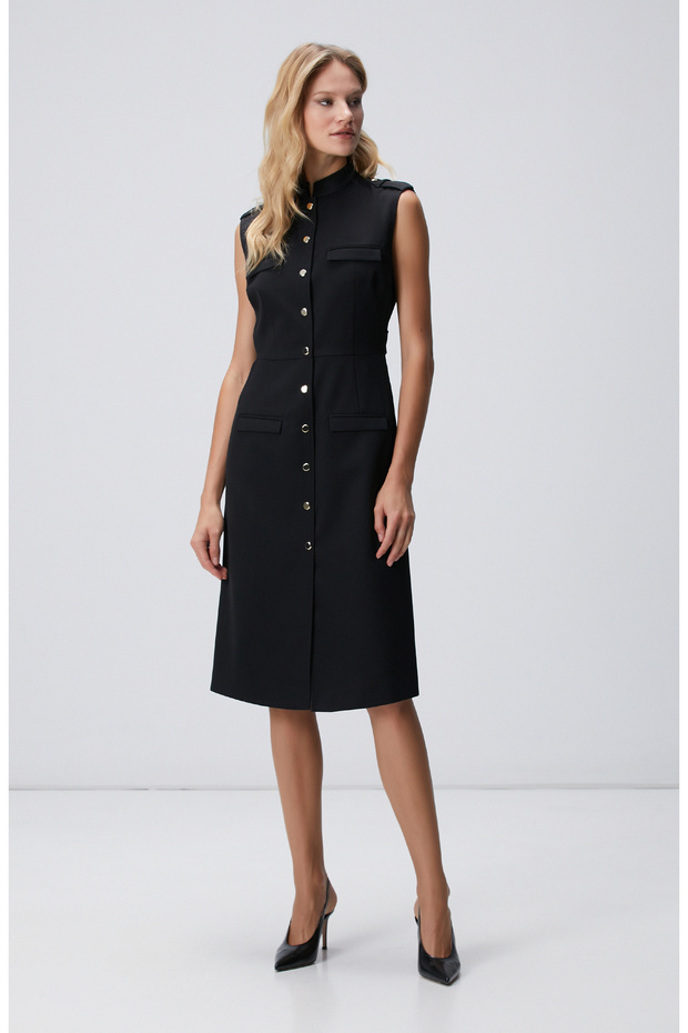 Siyah Yün Karışımlı Elbise - 3