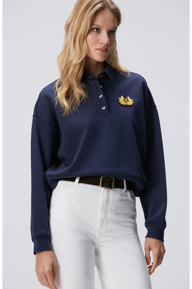 Lacivert Patch Detaylı Sweatshirt - 4
