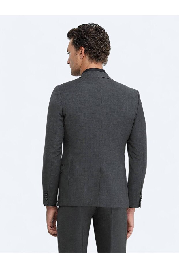 Antrasit Düz Modern Fit Yün Karışımlı Takım Elbise - 5