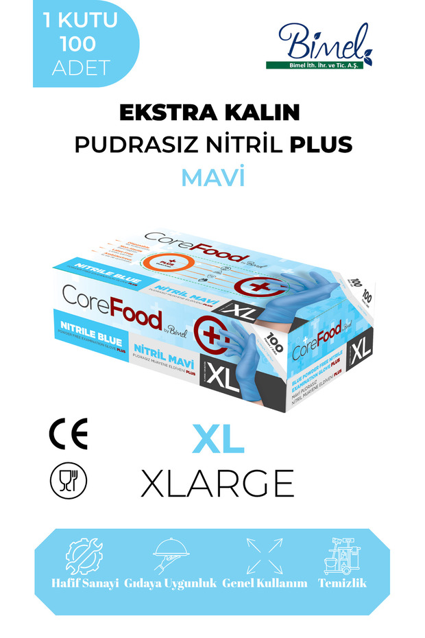 قفازات فحص إضافية سميكة من النتريل الأزرق مقاس XL - عبوة واحدة تحتوي على 100 قفاز