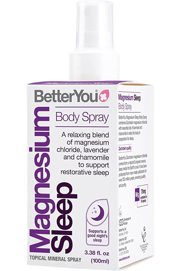BetterYou Magnesium Sleep Body Spray, Made with Zechstein Magnesium Chloride and Essential Oils, Mag