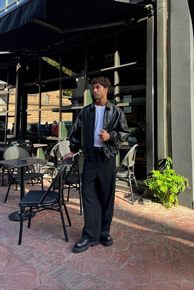 Basic Deri Ceket Siyah - 3