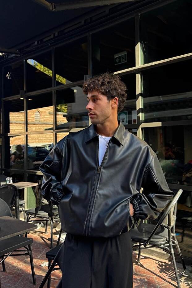 Basic Deri Ceket Siyah - 4