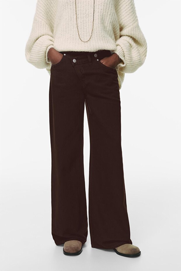 Çapraz belli geniş paça jean - 4