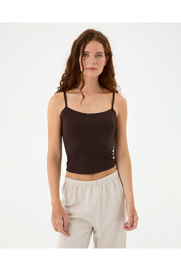 Brown Ecovero ™ Viscose Women's Double Layer Basic Tank Top