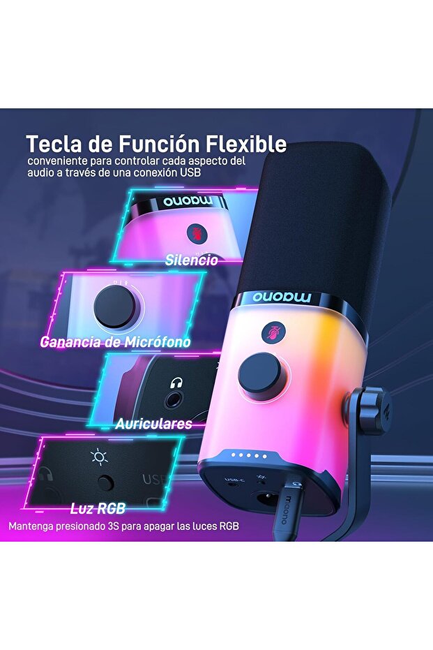 XLR USB Gaming Microphone: Dynamic RGB Microphone with Software for Streaming Podcast Voice Re - 6