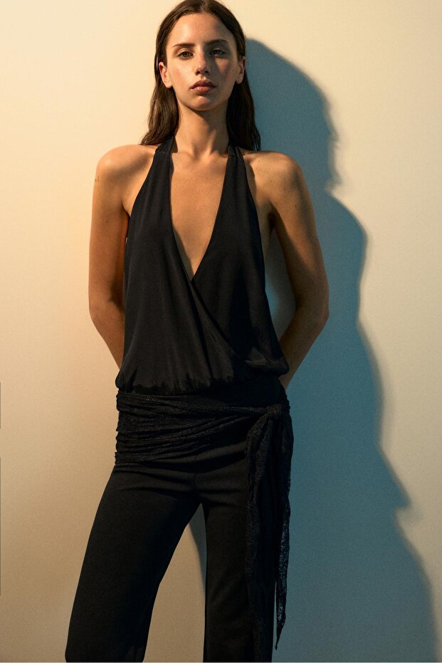 Drape detaylı halter body - 1