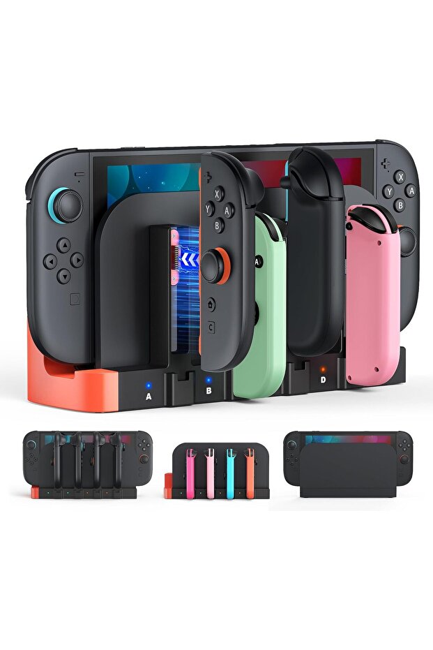 USB Charger Compatible with Nintendo Switch 2 and Joy-Con Controllers, 4-Port Magnetic Fast Charging - 1