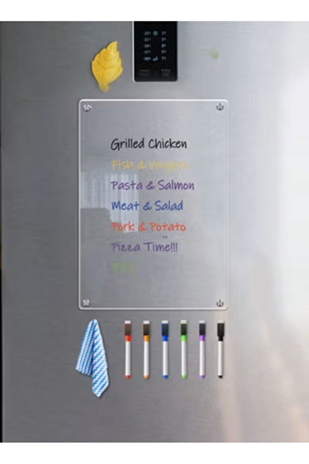 Transparent erasable message board with board, 6 random color pens and 1 cloth - 2