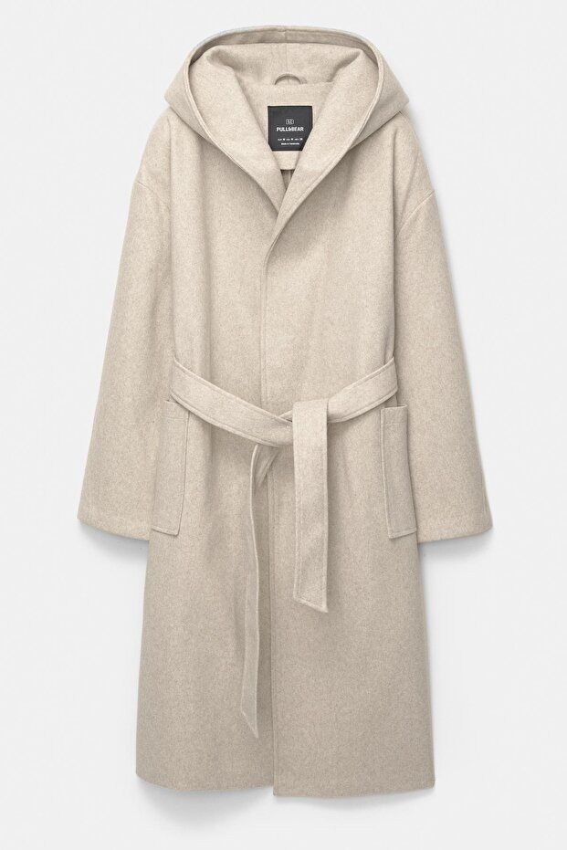 Kapüşonlu uzun kaşe kaban - 6