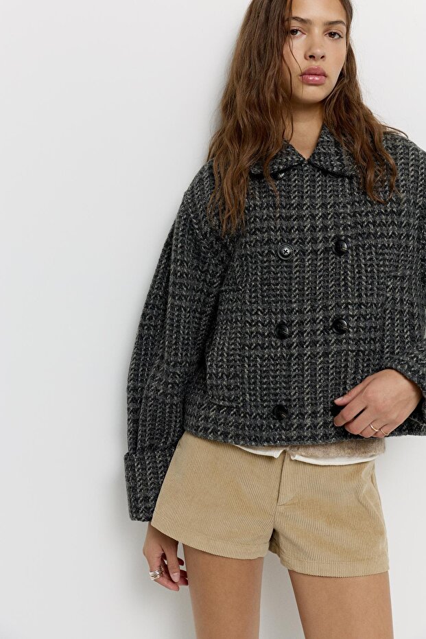 Kısa kareli kaşe kaban - 6