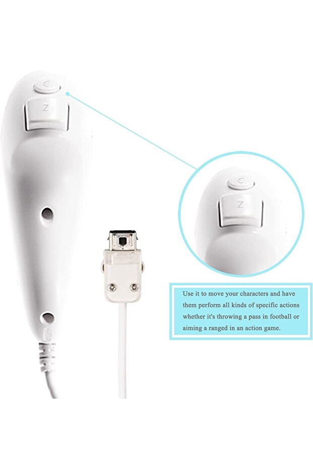 Nunchuk Controller Replacement for Wii Remote, Compatible with Wii and Wii U, Set of Two, White, Blu - 5
