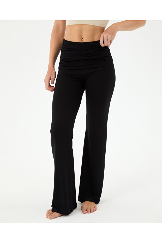 Women's Black Ecovero ™ Viscose Folding Waist Lounge Home Pants