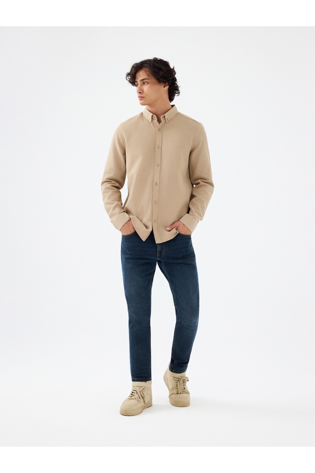 Uzun Kol Erkek Gömlek Lf2030872 BEIGE - 5