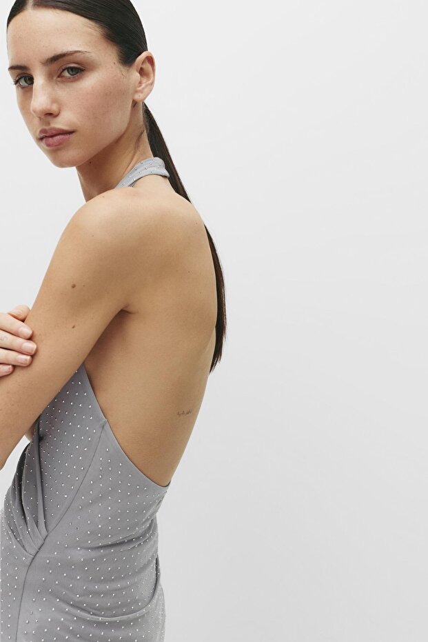 Halter drapeli parlak taşlı top - 5