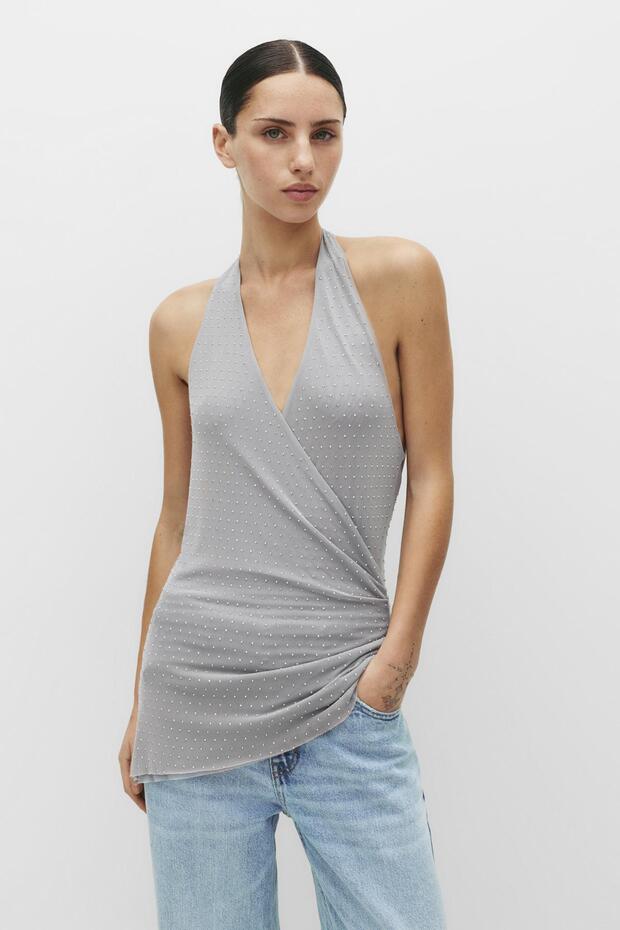 Halter drapeli parlak taşlı top - 2