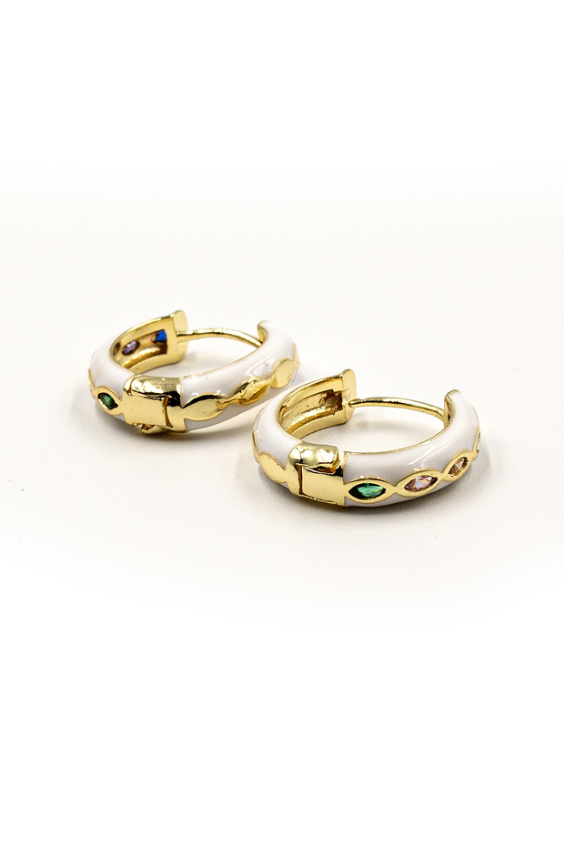 Colorful Stone Detailed Enamel Gold Earrings - Vibrant and Elegant Design