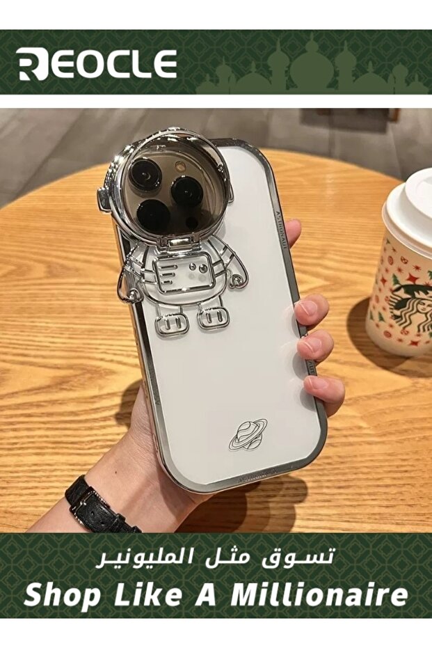 جراب هاتف مخفي مزود بحامل رائد فضاء لهاتف iPhone 14 13 Pro، واقي عدسة كاميرا رائد فضاء لطيف