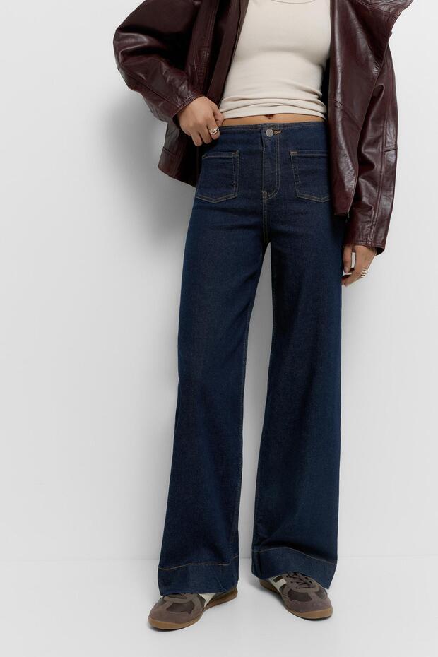 Geniş paça yama cepli jean - 6