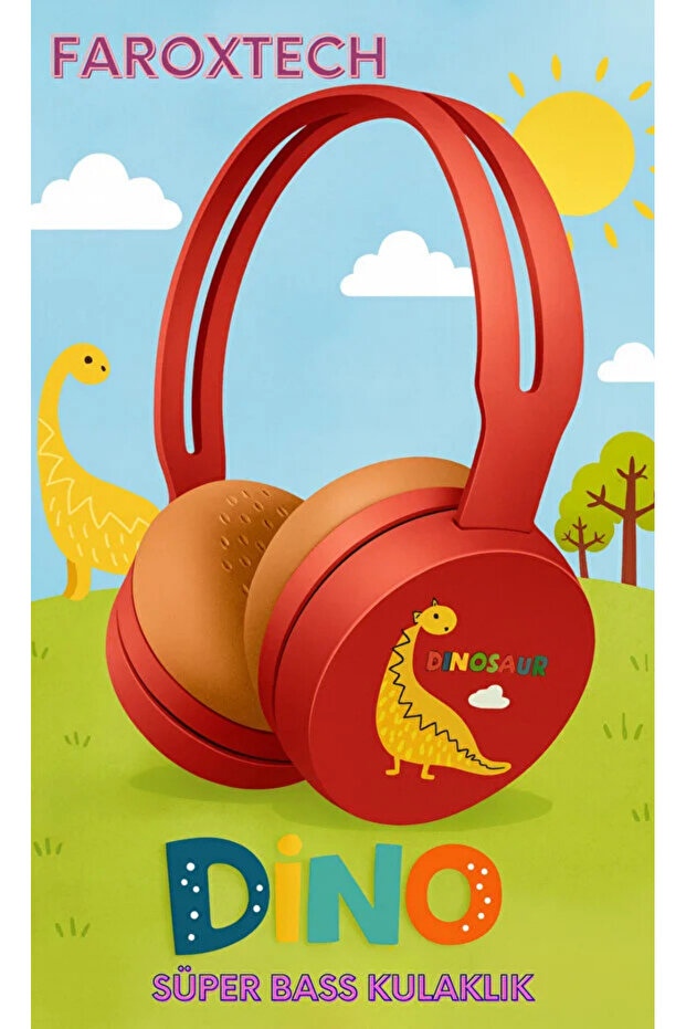 Dinozor Kulaklık | Çocuk Kulaklığı | Yumuşak ve Sağlam Yapı | Bluetooth | Süper Bass | Mikrofon - 1