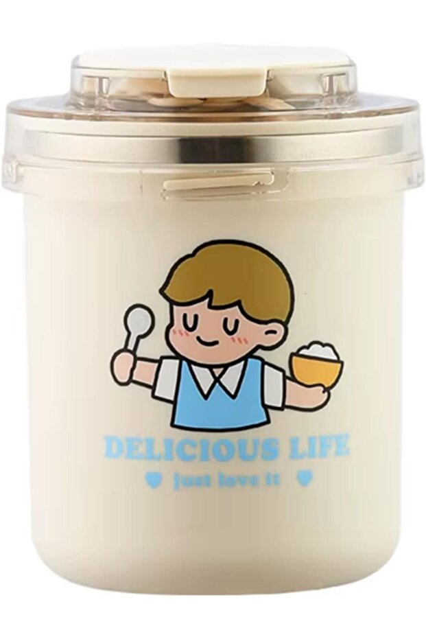 500ml Portable Stainless Steel Soup & Breakfast Cup – Cartoon Design, Thermos for Milk, Oat