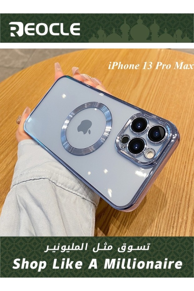 جراب مغناطيسي شفاف لهاتف iPhone 13 Pro Max مع واقي مدمج لعدسة الكاميرا جراب مغناطيسي رفيع للغاية