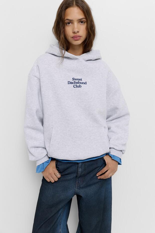 Köpek grafikli kapüşonlu sweatshirt - 2