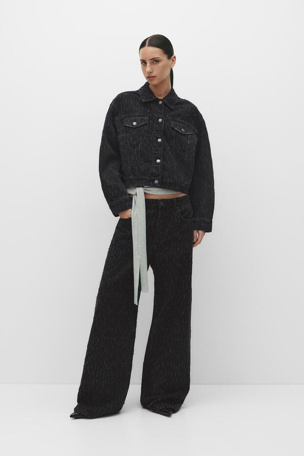 Simli dokulu düz kesim jean - 2