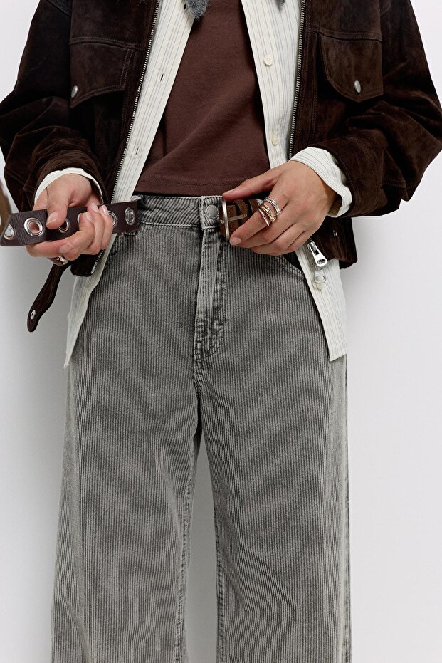 Kadife geniş paça pantolon - 6