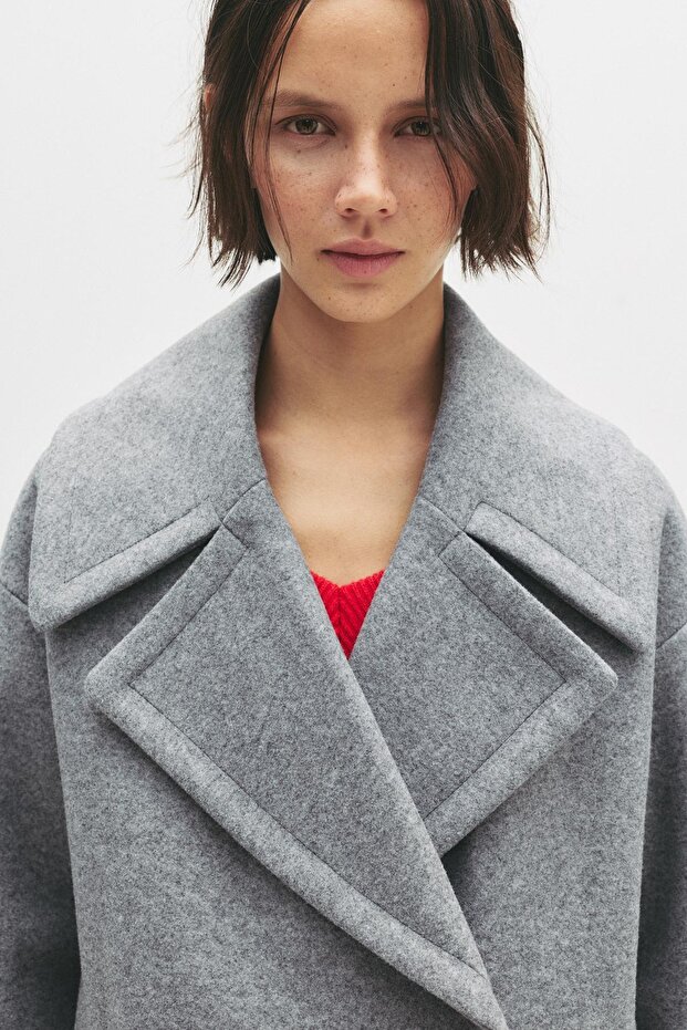 Long soft felt texture coat - 2