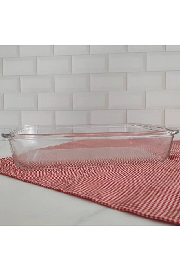 محمصة زجاجية مستطيلة متوسطة العمق سعة 3.7 لتر - مقاومة للحرارة بعمق إضافي، شفافة - 3