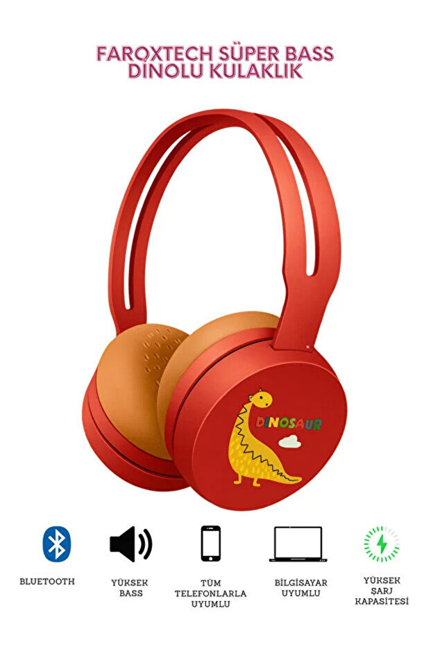 Dinozor Kulaklık | Çocuk Kulaklığı | Yumuşak ve Sağlam Yapı | Bluetooth | Süper Bass | Mikrofon - 2