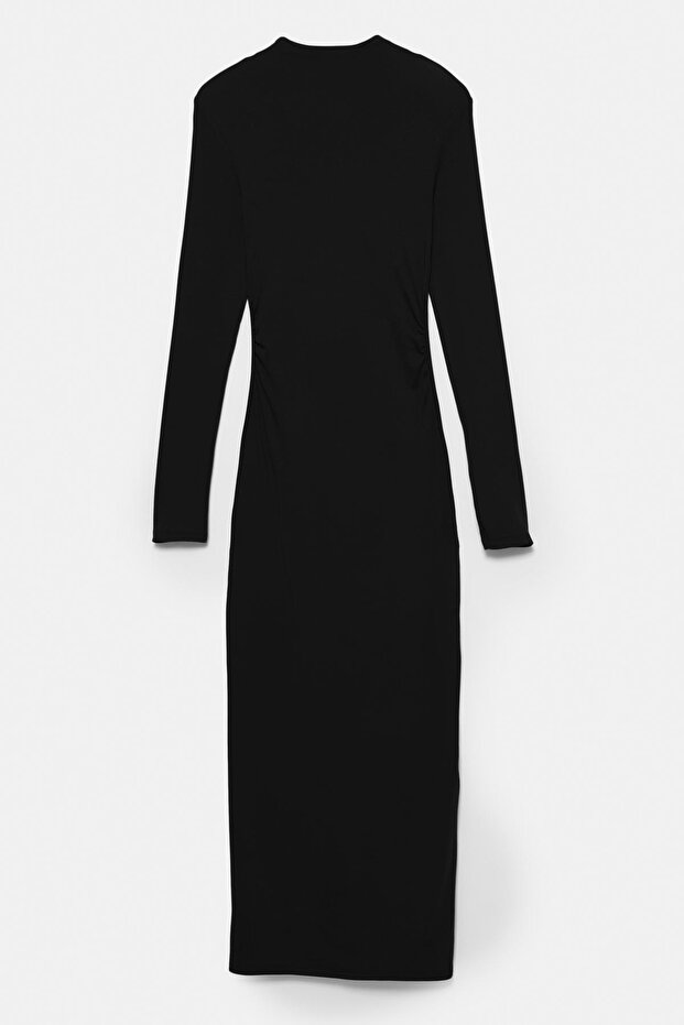 Büzgülü midi elbise - 6