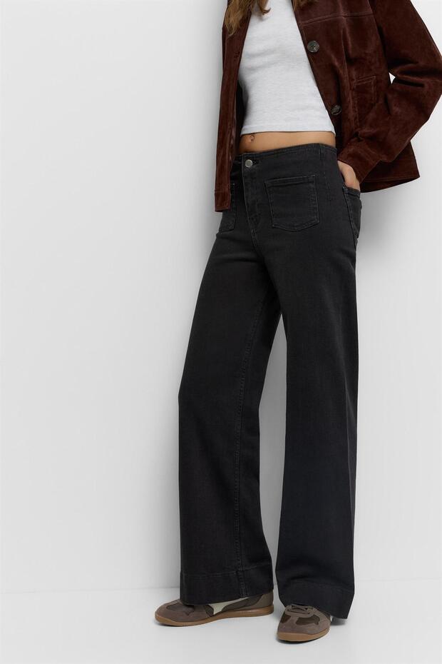 Geniş paça yama cepli jean - 5