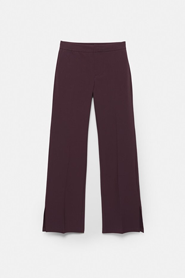 Bordo yırtmaçlı düz paça pantolon - 6