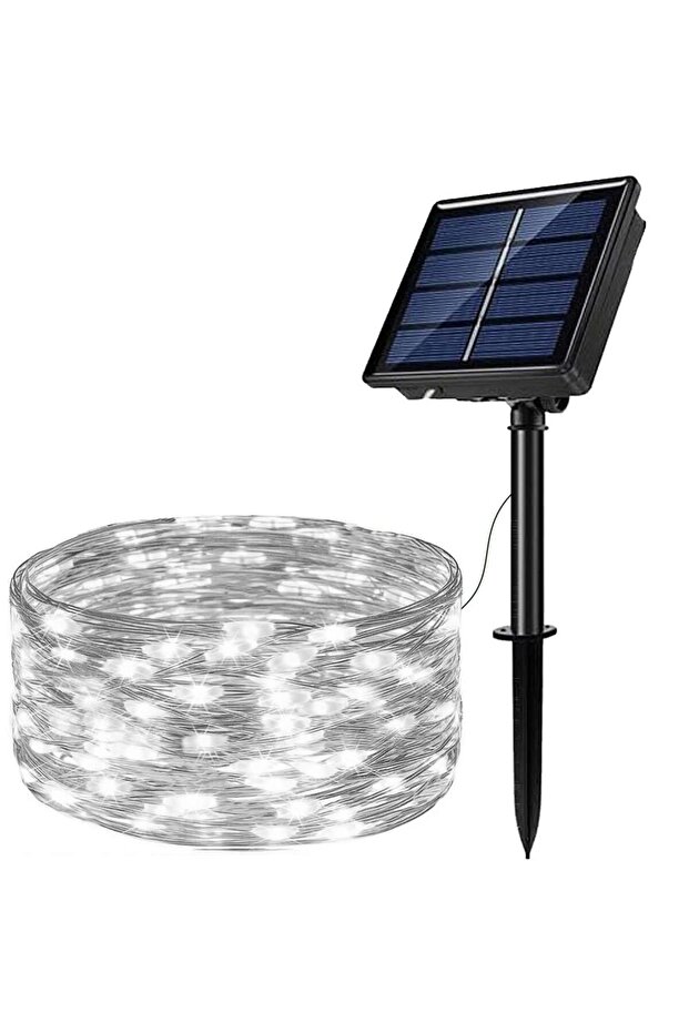 Solar-powered string light, 200 LEDs, 22 meters, 8 functions, cool white - 1
